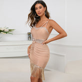 Sparkling Fringe Mini Dress with Strappy Detail