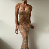 Sparkling Sequin Bodycon Gown with Spaghetti Straps
