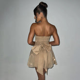 Strapless Glitter Mini Dress with Bow Back Champagne