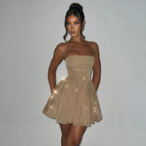Strapless Glitter Mini Dress with Bow Back Champagne