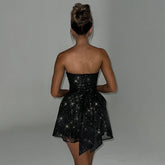Strapless Glitter Mini Dress with Bow Back White