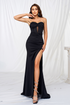 Strapless High-Slit Evening Gown With Ruched Bodice Black