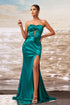 Strapless High-Slit Evening Gown With Ruched Bodice Dark Green