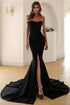 Strapless Mermaid Gown with Thigh-High Slit and Train Black