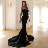 Strapless Mermaid Gown with Thigh-High Slit and Train Black