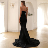 Strapless Mermaid Gown with Thigh-High Slit and Train Black