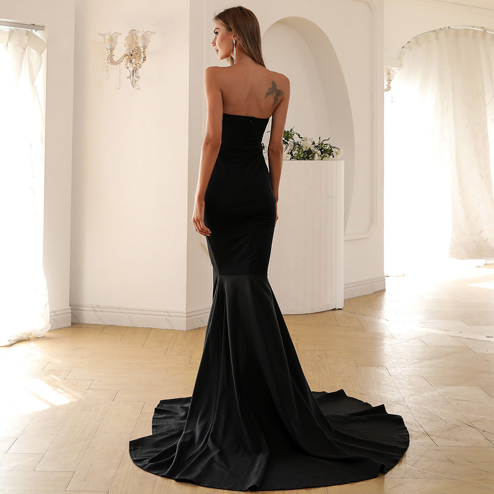 Strapless Mermaid Gown with Thigh-High Slit and Train Black