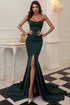 Strapless Mermaid Gown with Thigh-High Slit and Train Dark Green