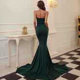 Strapless Mermaid Gown with Thigh-High Slit and Train Dark Green