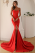 Strapless Mermaid Gown with Thigh-High Slit and Train Red