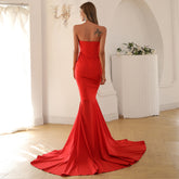 Strapless Mermaid Gown with Thigh-High Slit and Train Red