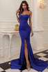 Strapless Mermaid Gown with Thigh-High Slit and Train Royal Blue