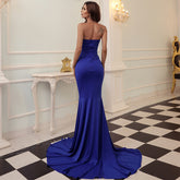 Strapless Mermaid Gown with Thigh-High Slit and Train Royal Blue