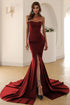 Strapless Mermaid Gown with Thigh-High Slit and Train Wine Red