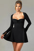 Sweetheart Long Sleeve Flared Mini Dress Black