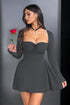 Sweetheart Long Sleeve Flared Mini Dress Grey