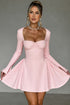Sweetheart Long Sleeve Flared Mini Dress Pink