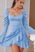 Sweetheart Neckline Ruffle Mini Dress Lake Blue