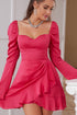 Sweetheart Neckline Ruffle Mini Dress Rose Red