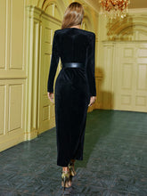 Velvet Long Sleeve Belted Gown Black