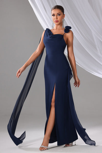 Navy Blue Evening Gown - Sexy One-Shoulder Dress